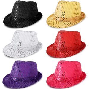 9524 6 Pcs Western Sequin Hat Bling Dance Hats With Shining Sequin For Man